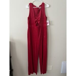 New Juicy Couture Red Velour Sleeveless Wide Leg Jump Suit Size XL